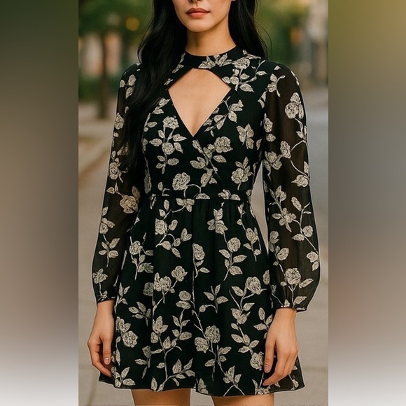 ALTAR’D STATE BLACK CUT-OUT LACE FIT & FLARE MINI FORMAL PARTY DRESS SIZE SM - Picture 1 of 12